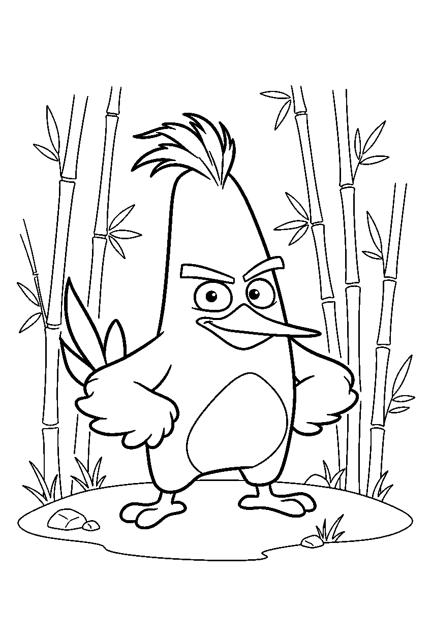 angry birds chuck in bamboo forest line art