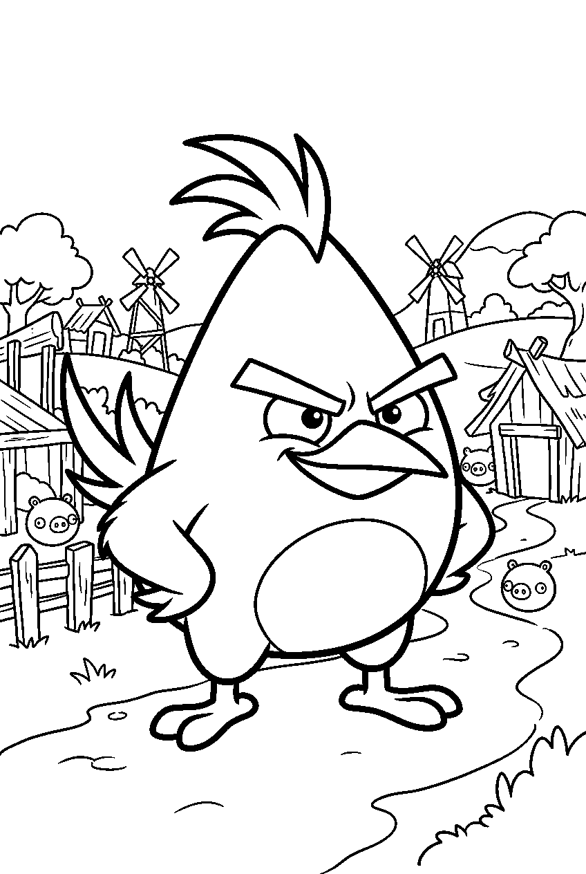 angry birds chuck in piggy village line art