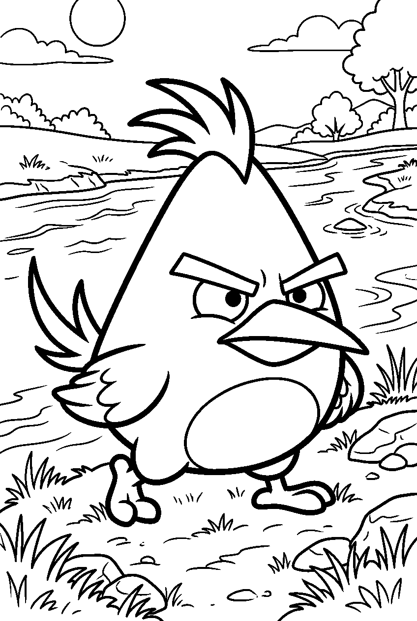 angry birds chuck on riverbank line art