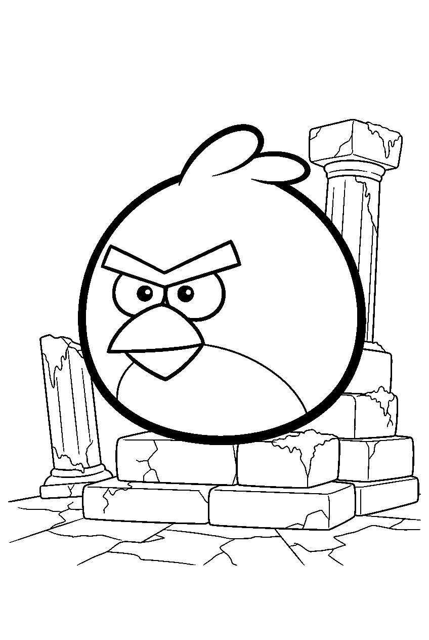 angry birds red in ancient ruins line art