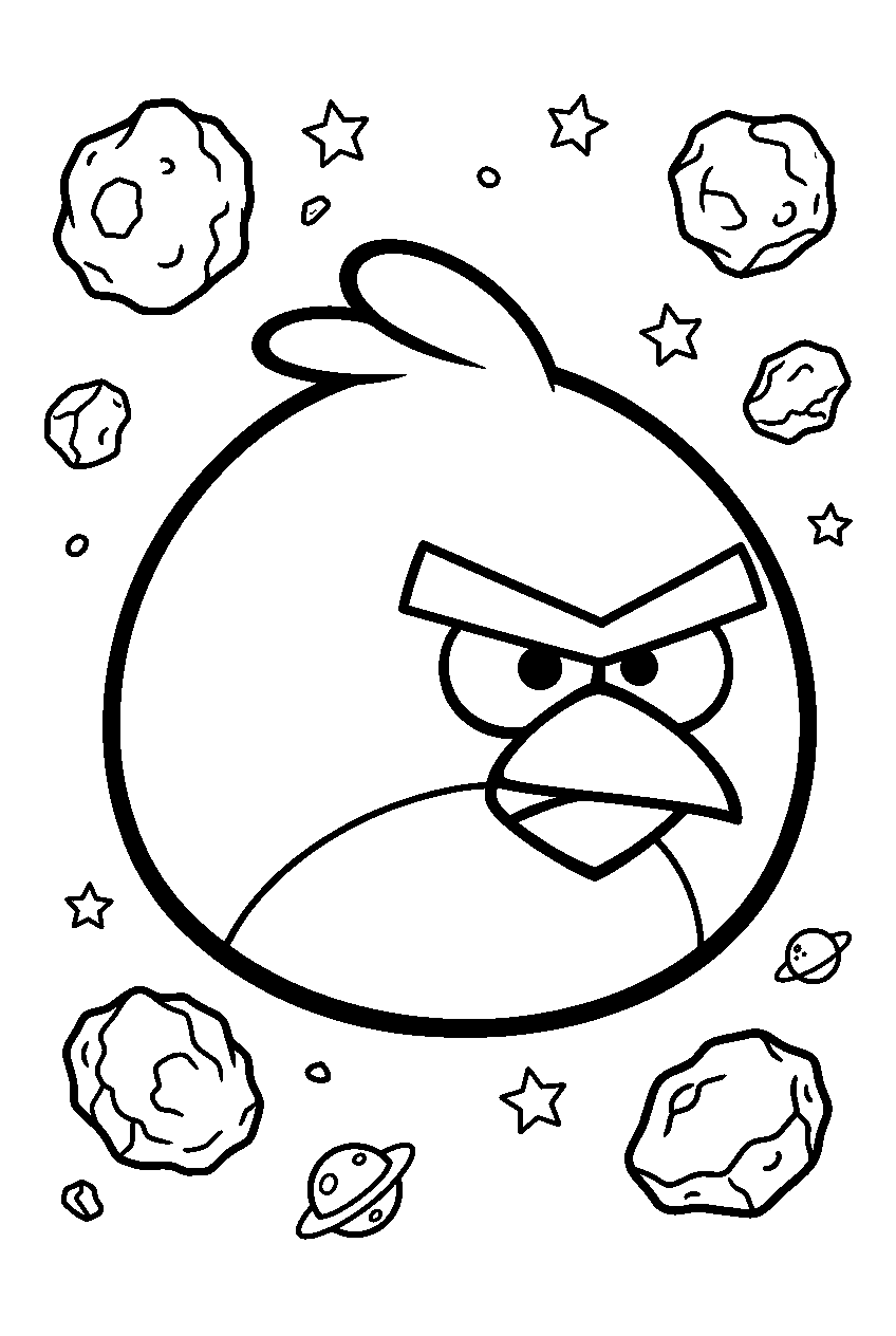 angry birds red in asteroid field line art
