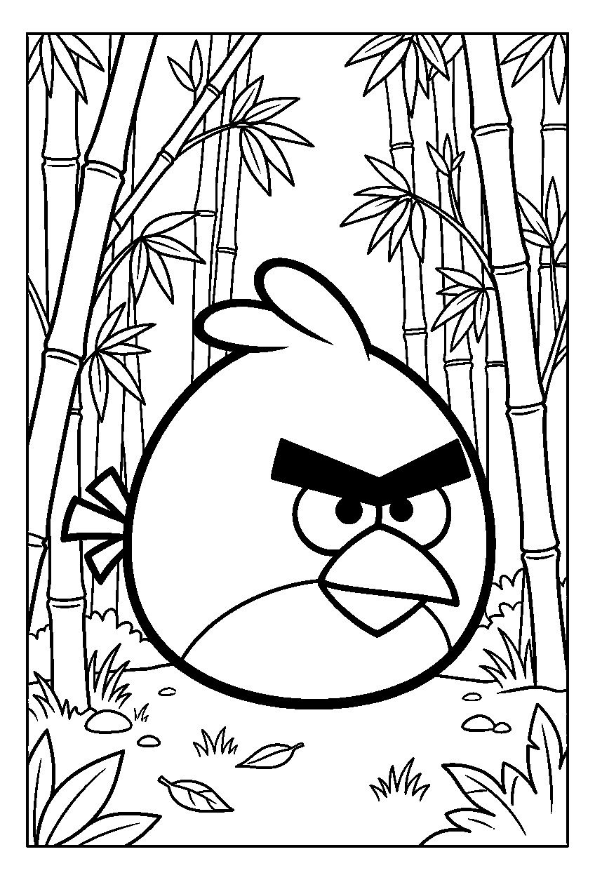 angry birds red in bamboo forest line art