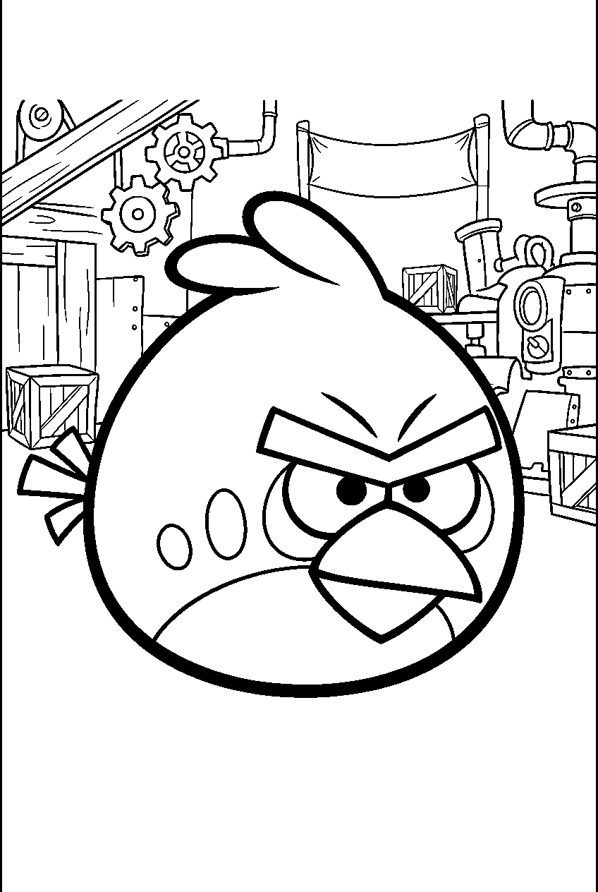 angry birds red in piggy factory line art