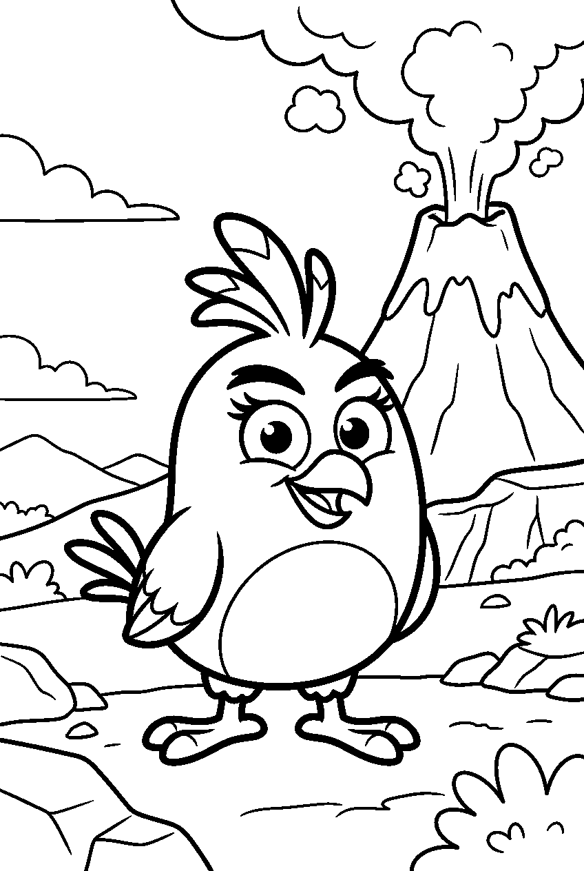 angry birds stella near volcano line art