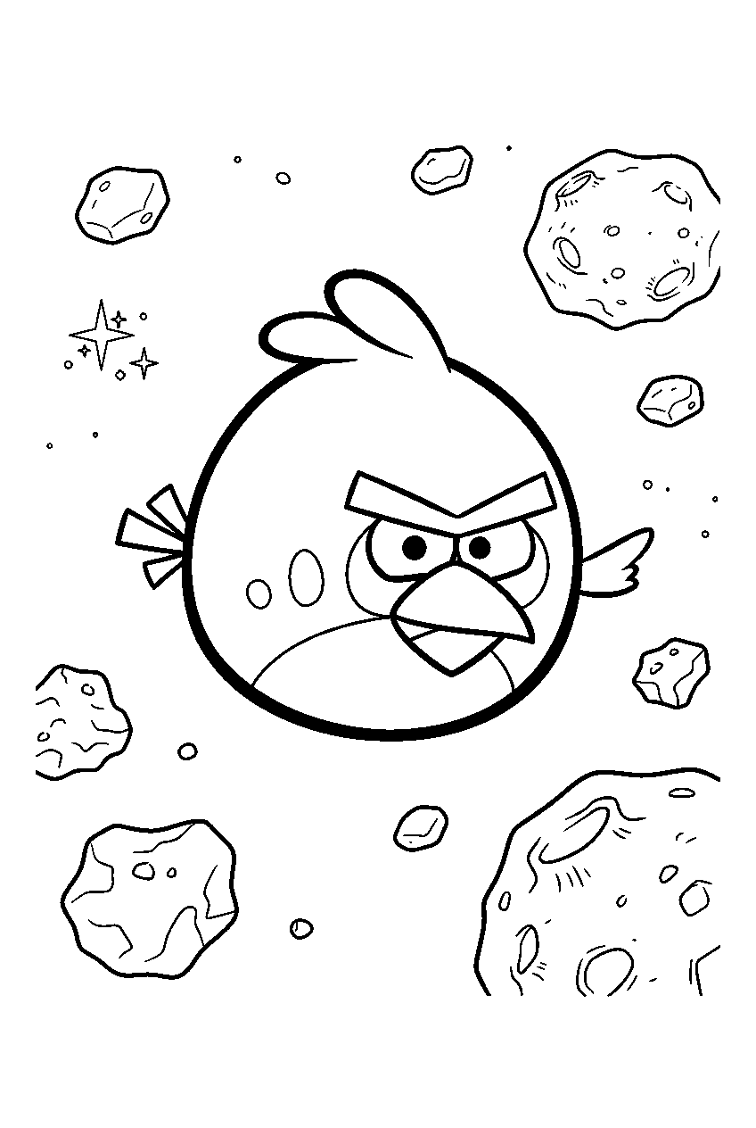 angry birds in asteroid field line art