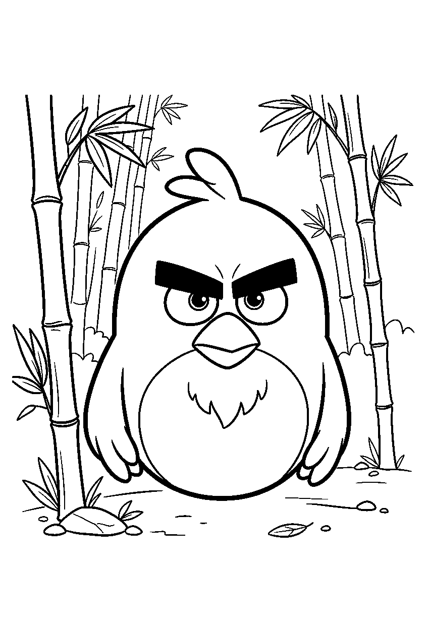 angry birds in bamboo forest line art