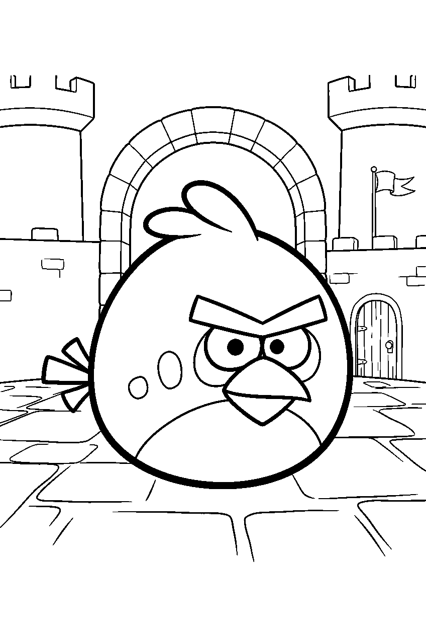 angry birds in castle courtyard line art