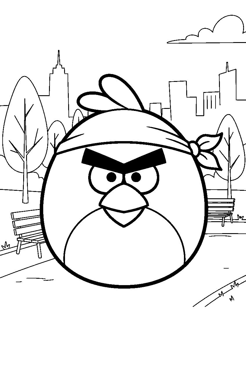 angry birds in city park line art