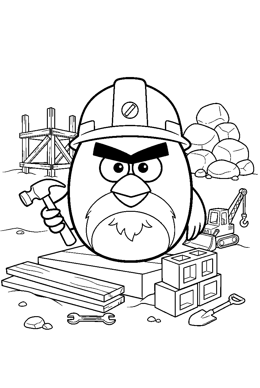 angry birds in construction site line art