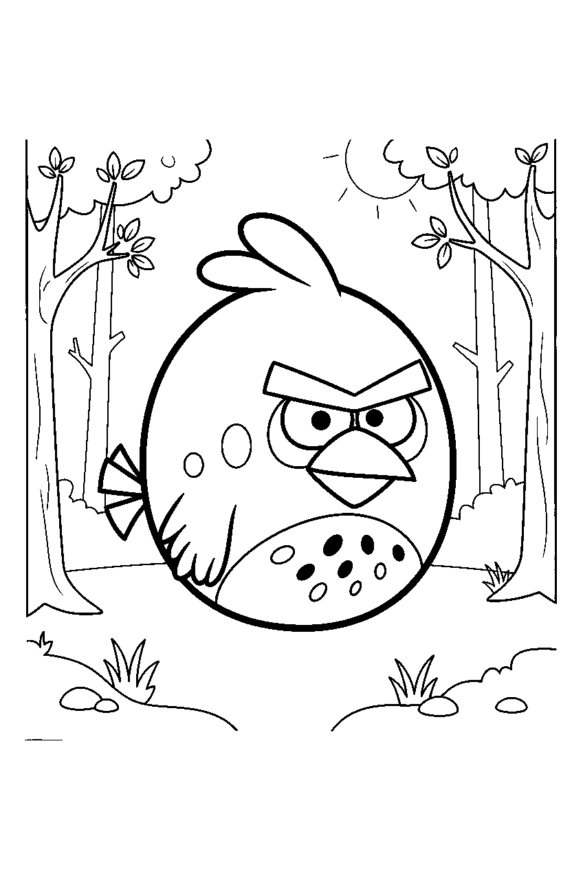 angry birds in forest clearing line art