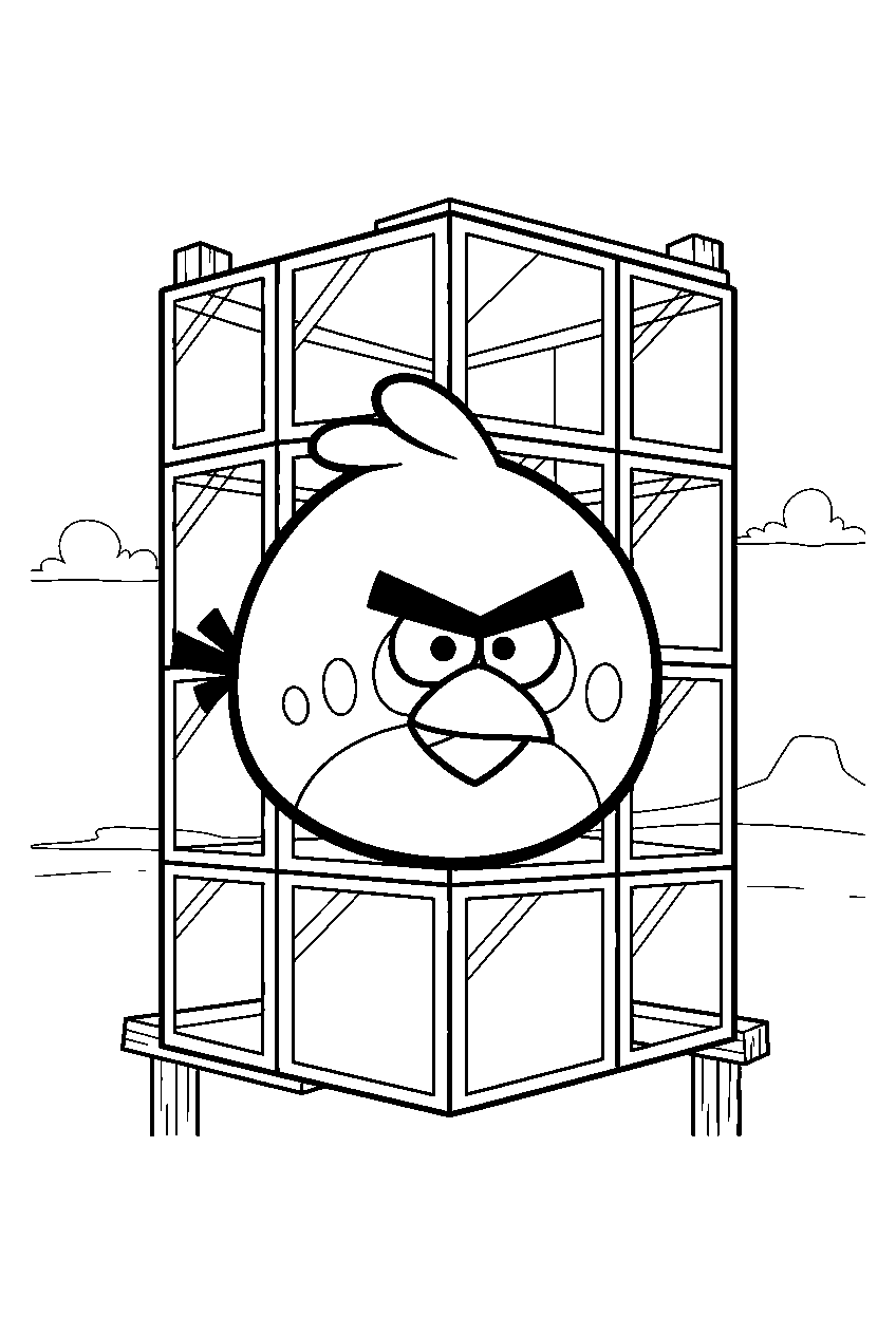 angry birds in glass tower area line art
