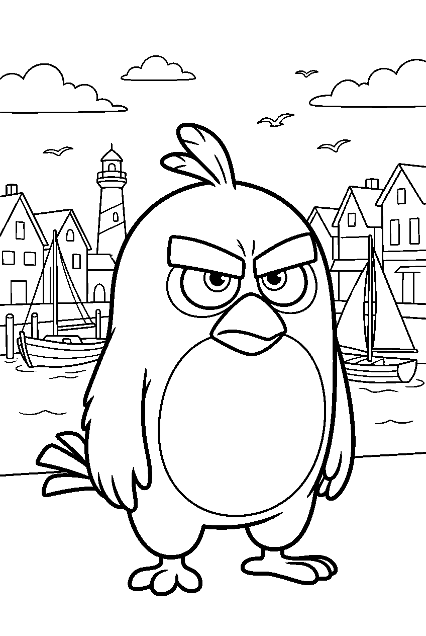 angry birds in harbor town line art