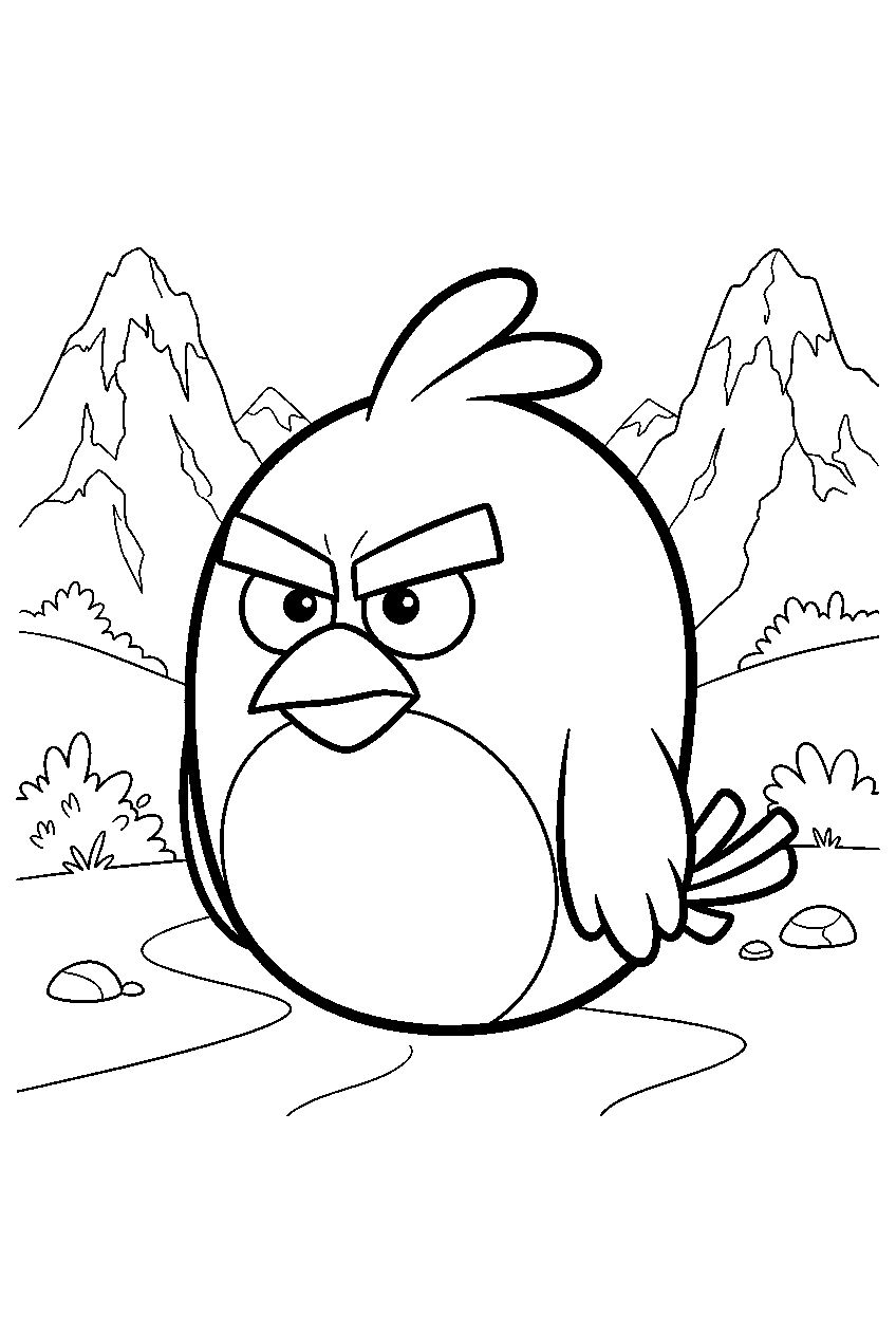 angry birds in mountain valley line art