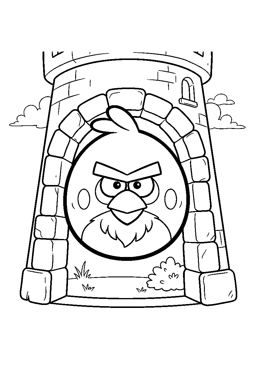 angry birds in stone tower area line art