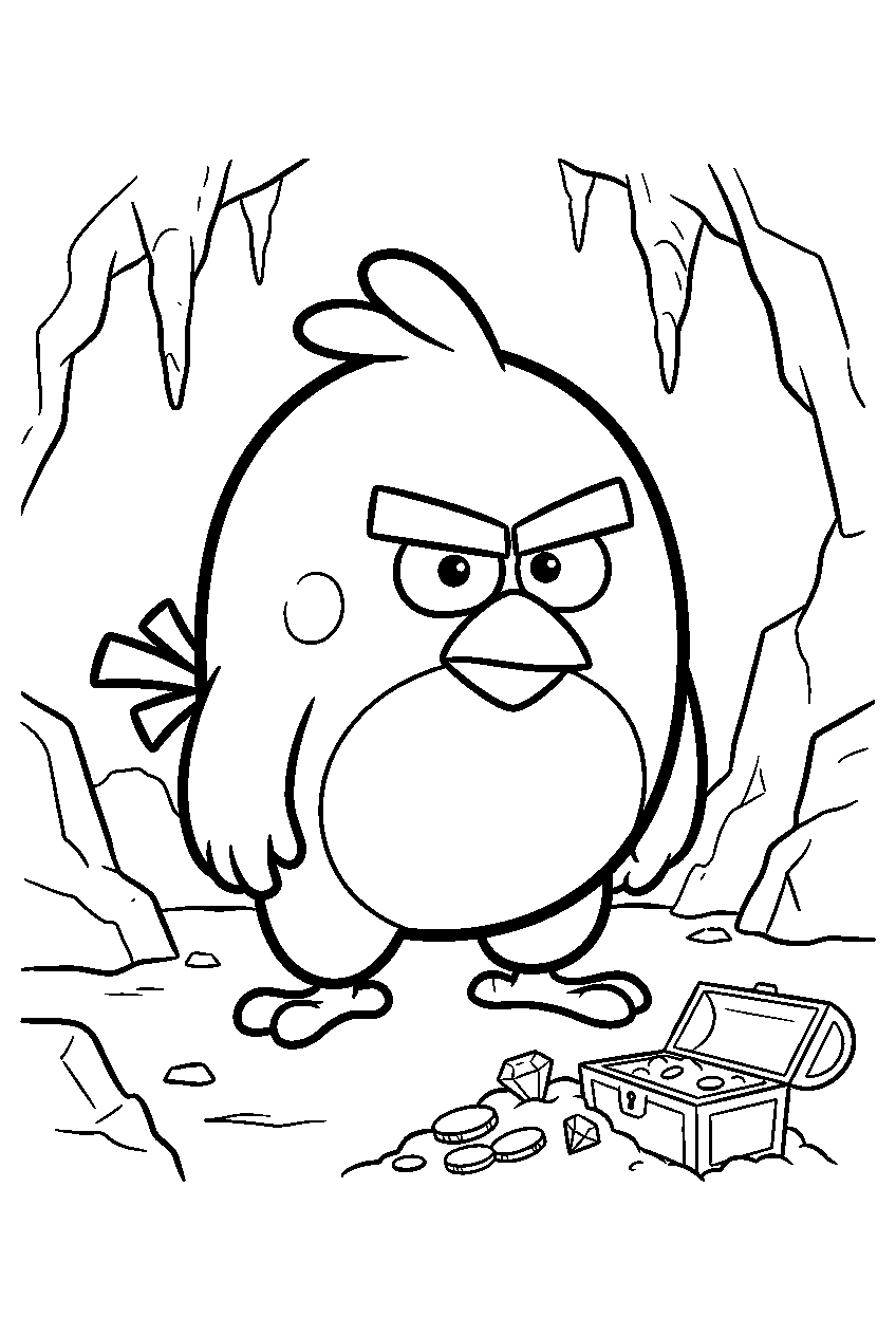 angry birds in treasure cave line art