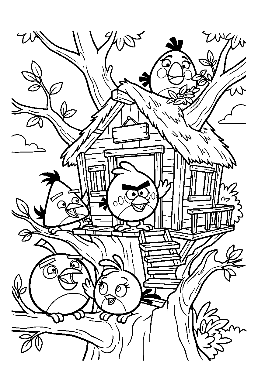 angry birds in treehouse line art