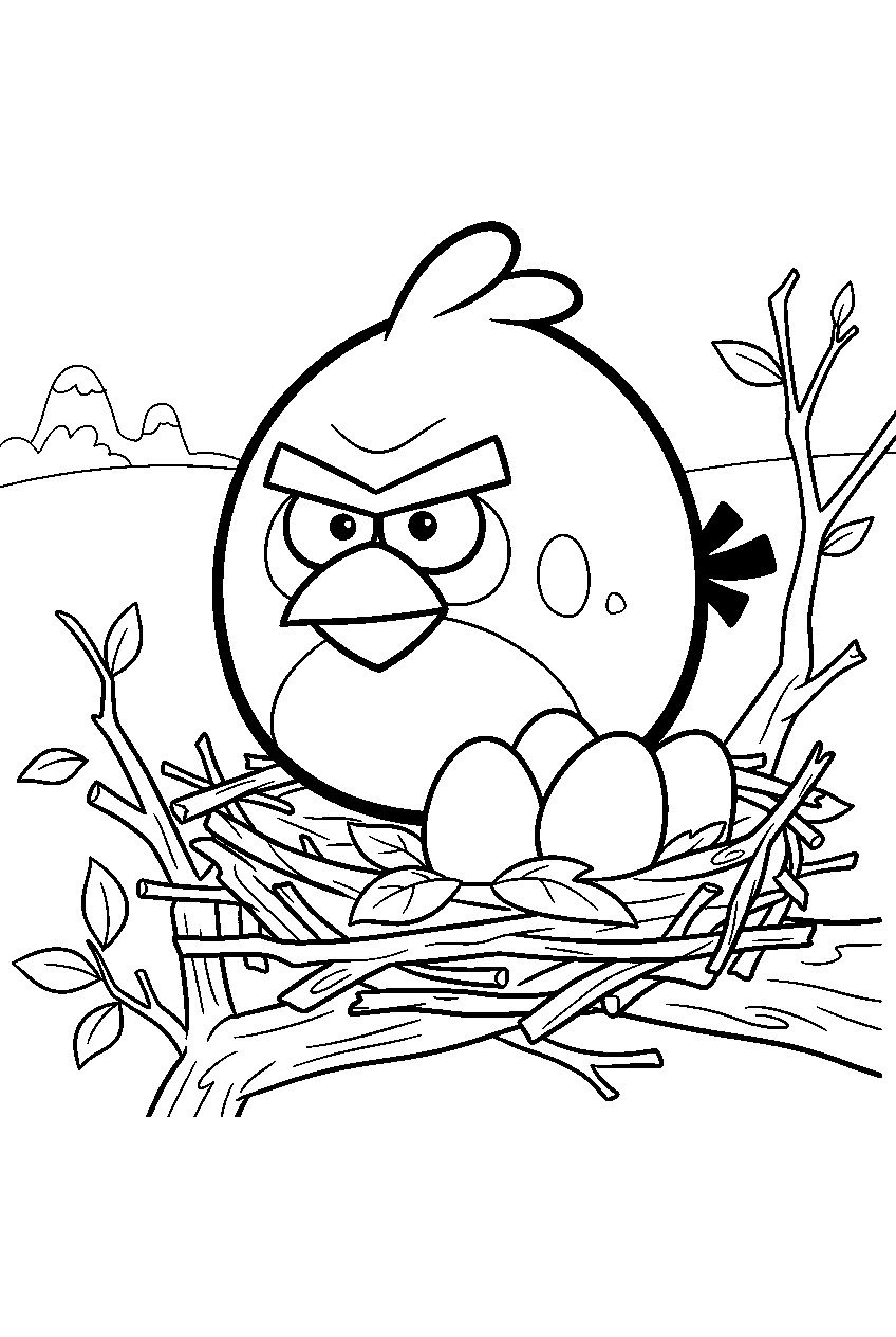 angry birds near the bird nest line art