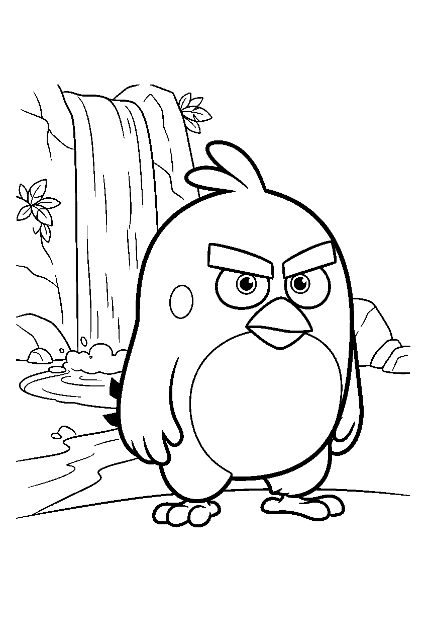 angry birds near waterfall line art