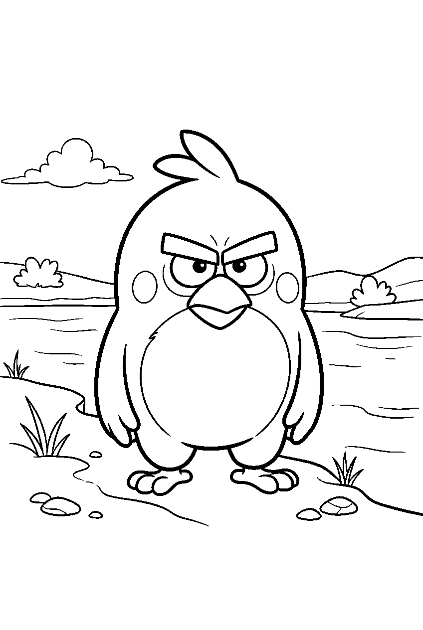 angry birds on riverbank line art