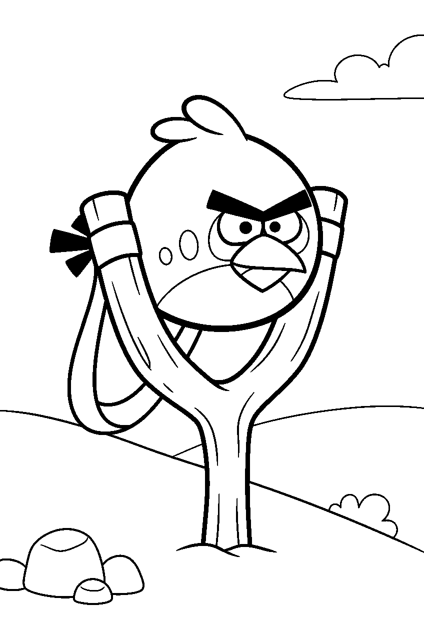 angry birds on slingshot hill line art