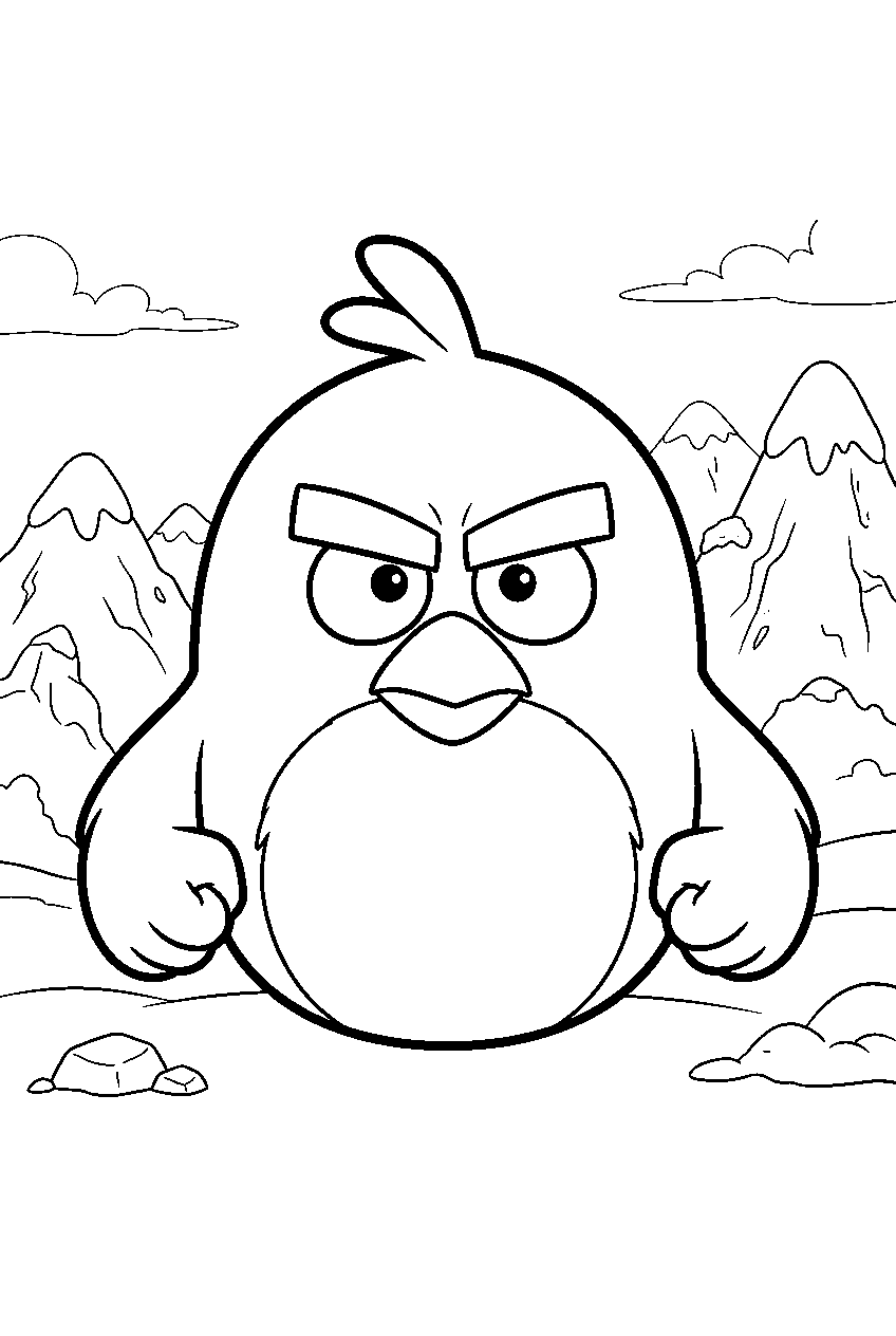 angry birds on snowy mountain line art