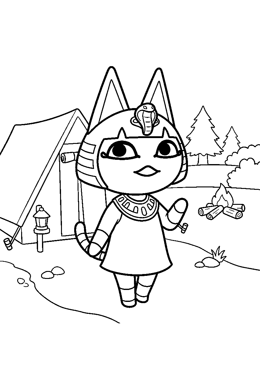 animal crossing ankha at campsite line art