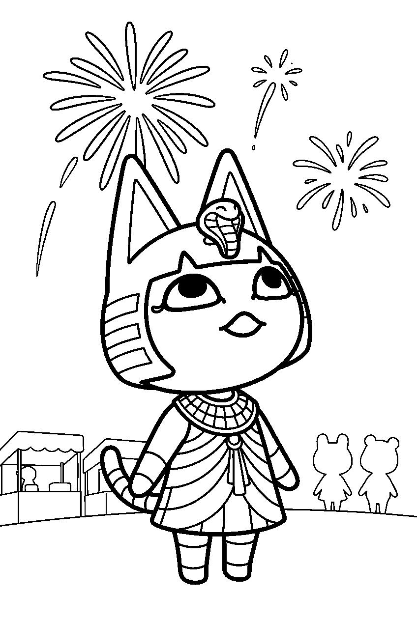 animal crossing ankha at fireworks show line art