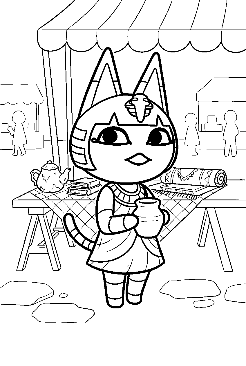animal crossing ankha at flea market line art