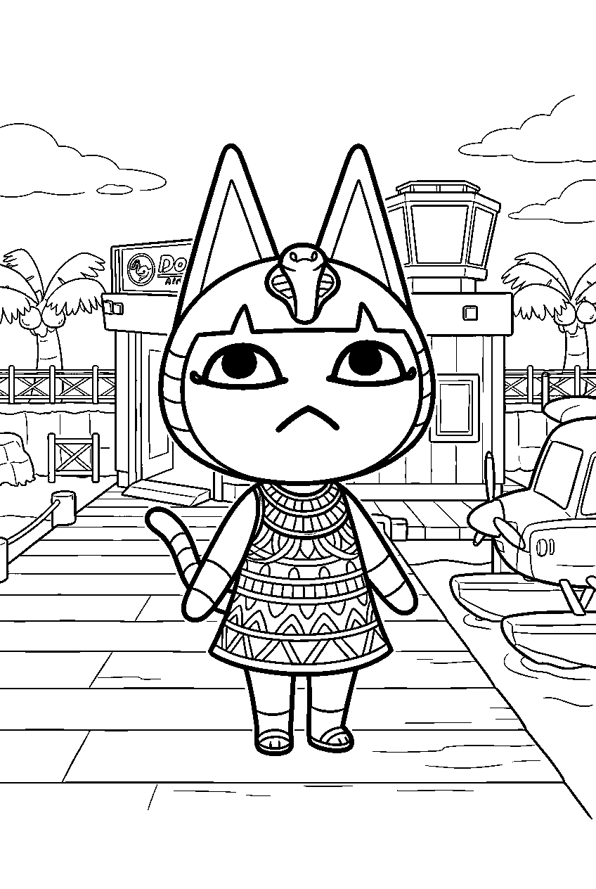 animal crossing ankha at island airport line art