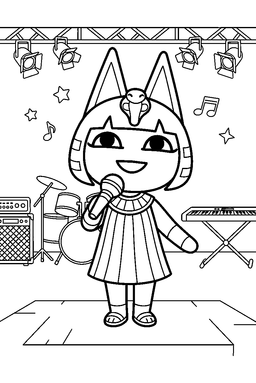 animal crossing ankha at music concert line art