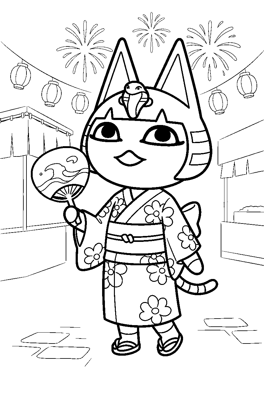animal crossing ankha at summer festival line art