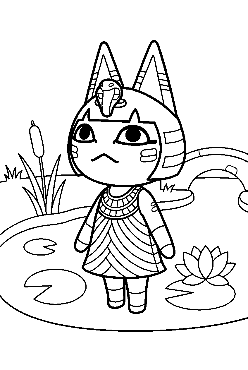 animal crossing ankha by the pond line art