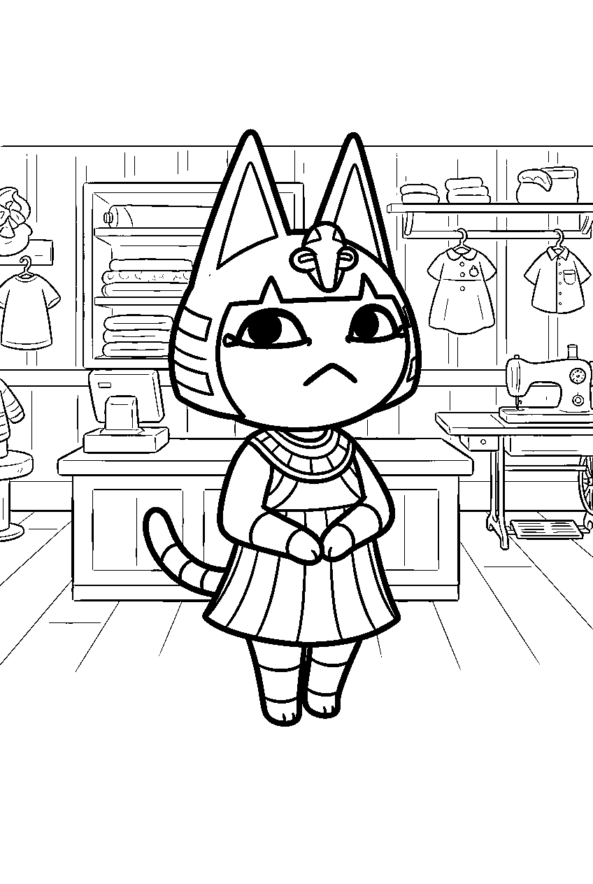 animal crossing ankha in able sisters shop line art