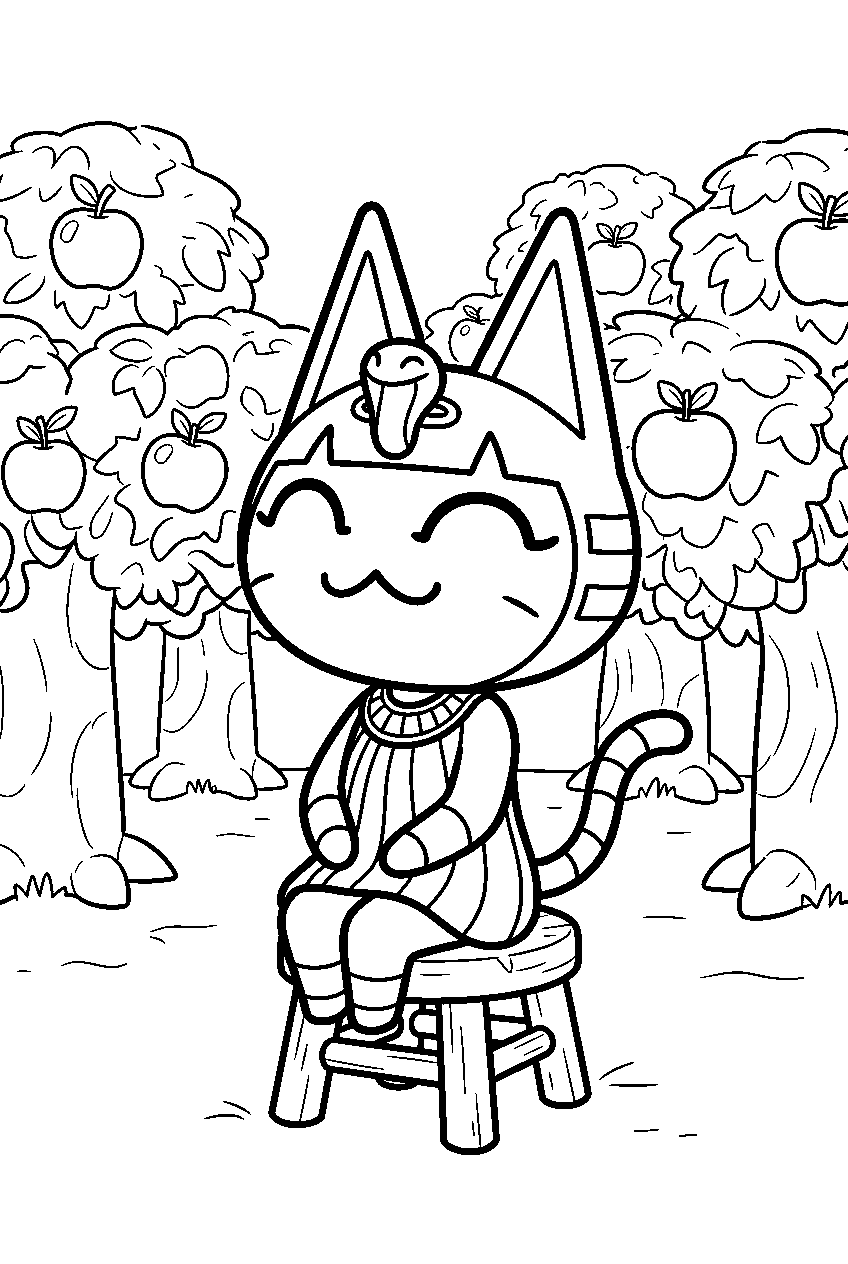 animal crossing ankha in apple orchard line art
