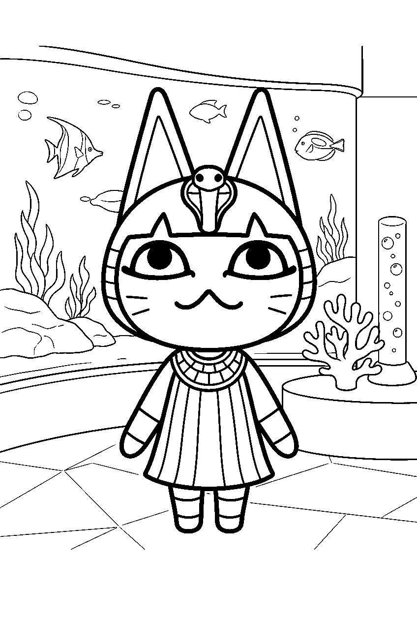 animal crossing ankha in aquarium room line art