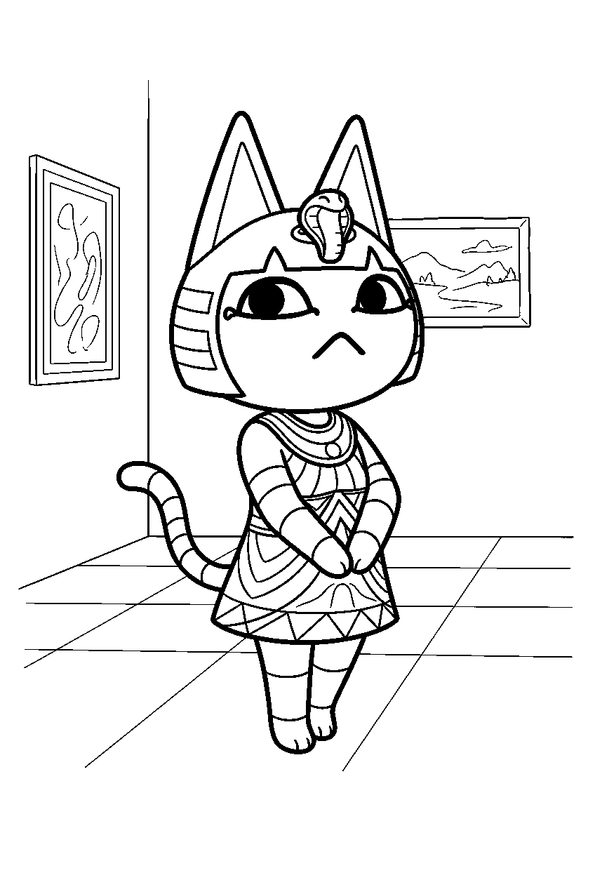 animal crossing ankha in art gallery line art
