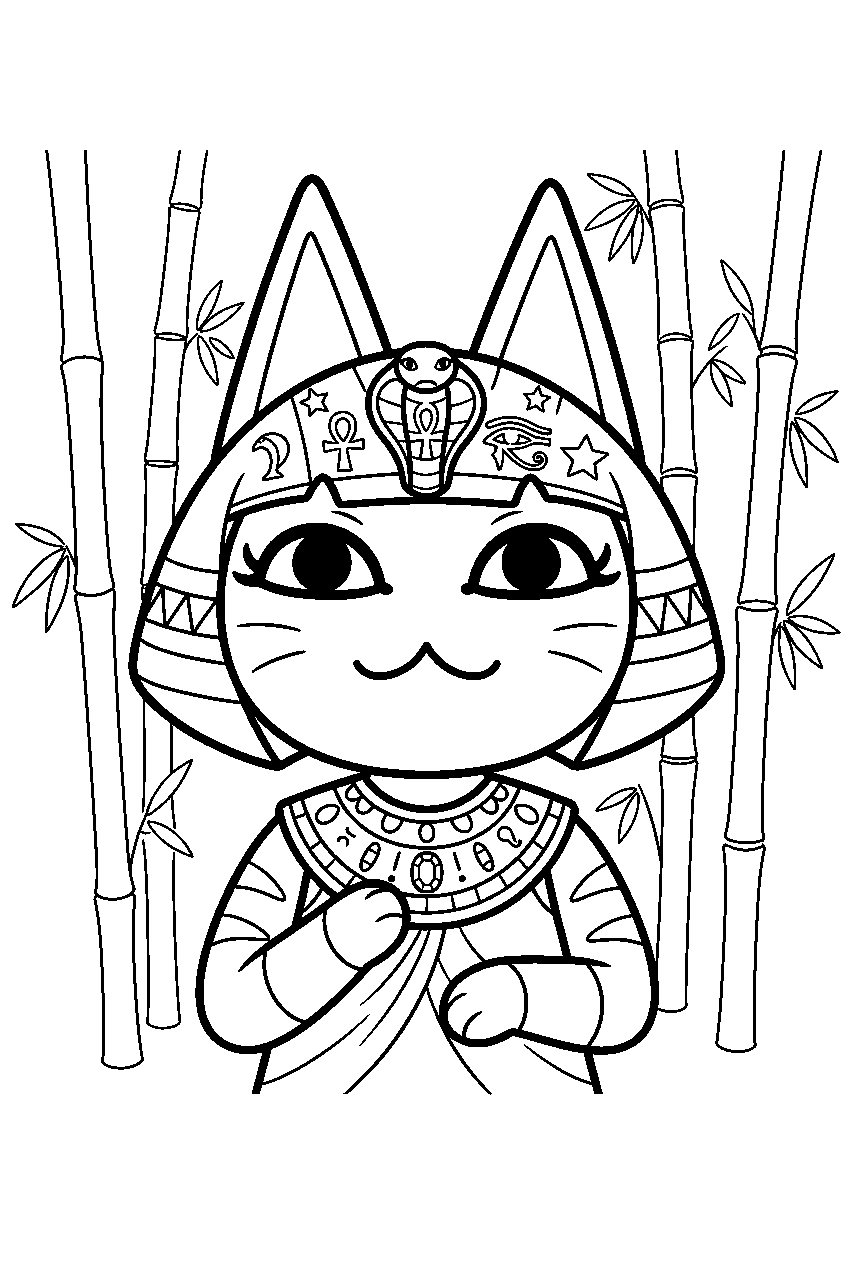 animal crossing ankha in bamboo grove line art