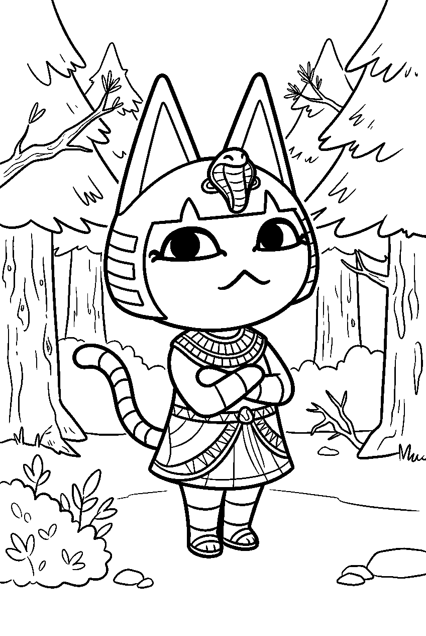 animal crossing ankha in cedar forest line art