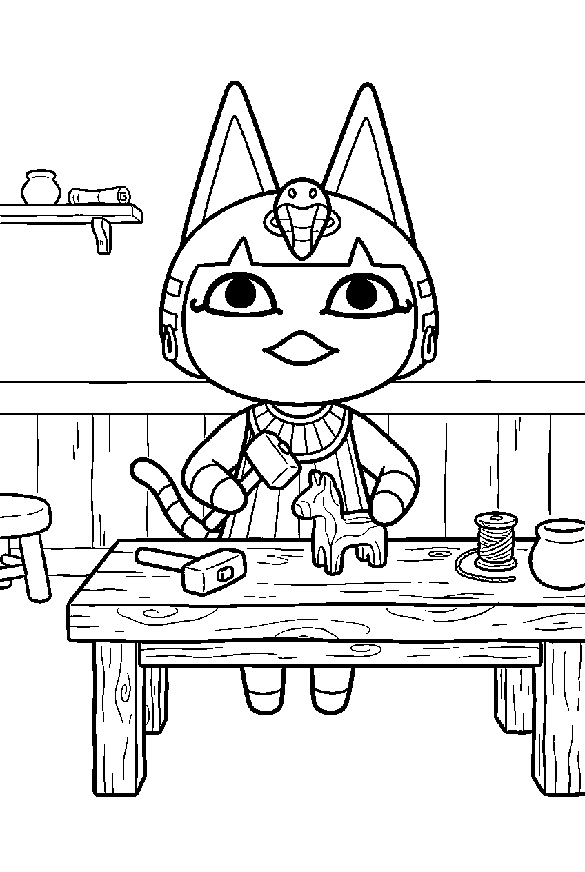 animal crossing ankha in crafting workshop line art