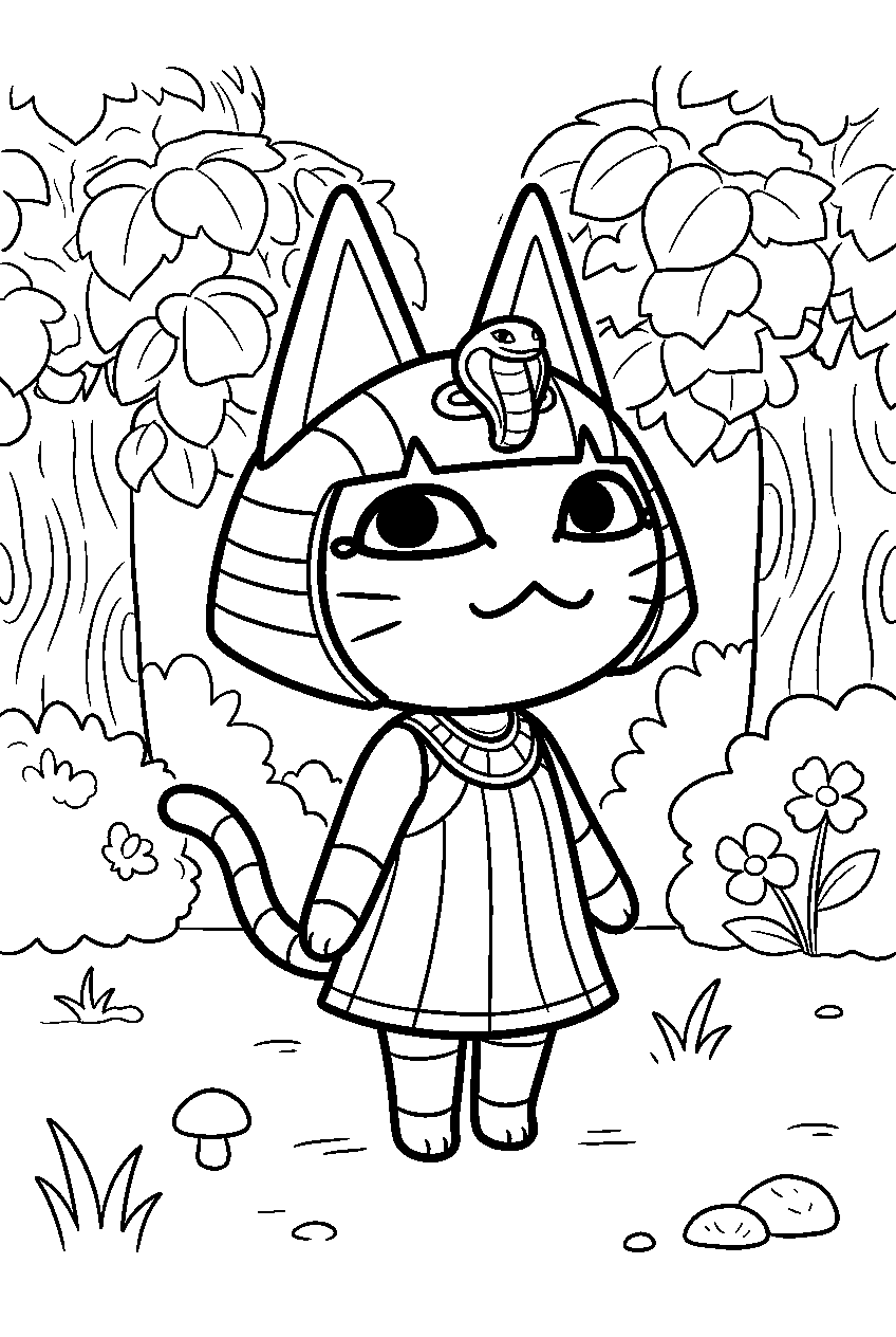 animal crossing ankha in forest clearing line art