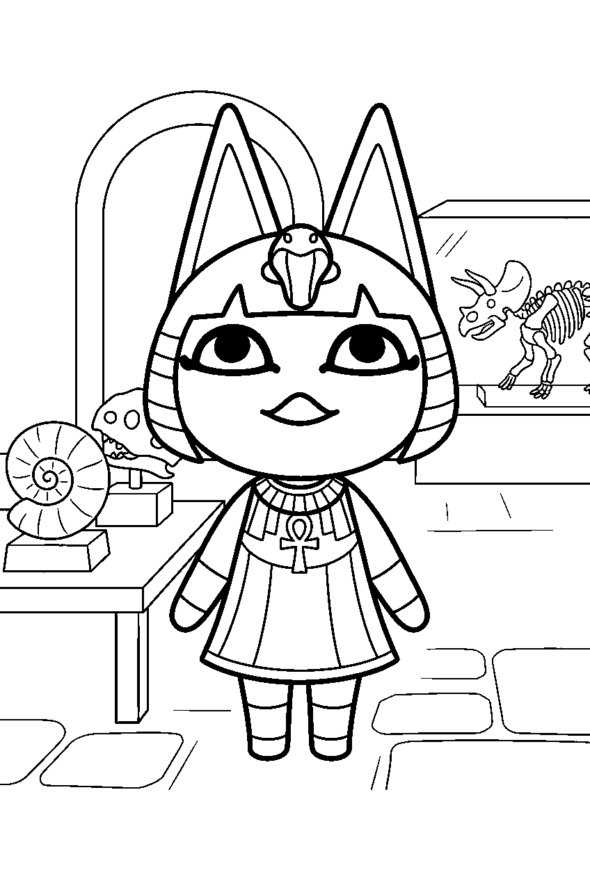 animal crossing ankha in fossil exhibit line art
