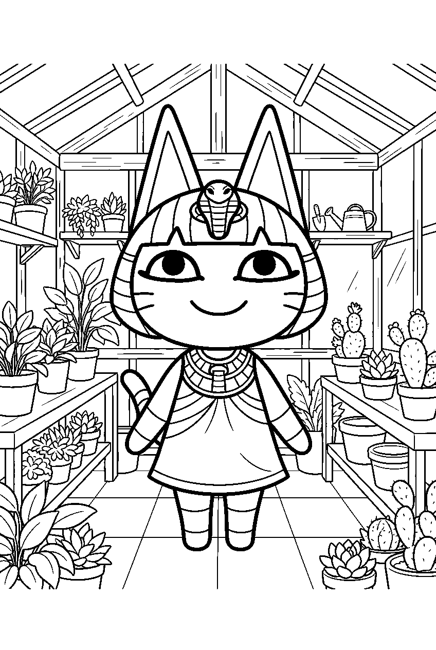 animal crossing ankha in greenhouse line art
