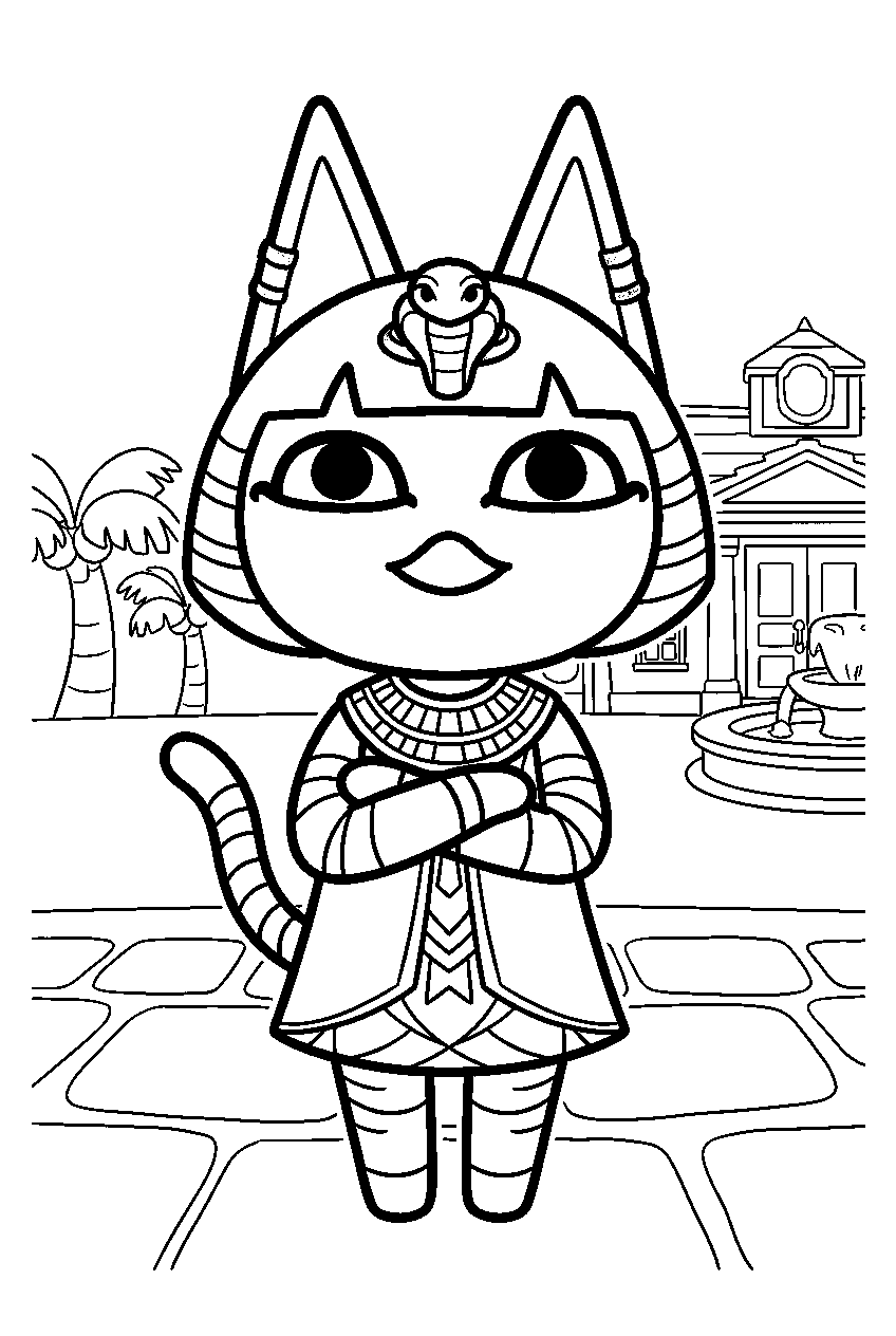 animal crossing ankha in island plaza line art