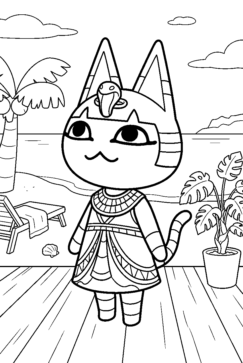 animal crossing ankha in island resort line art