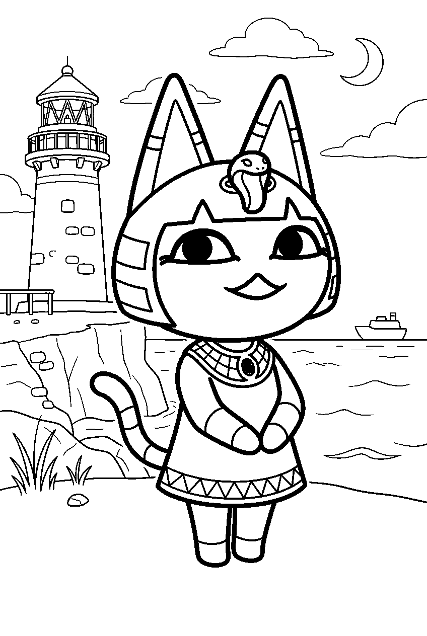 animal crossing ankha in lighthouse area line art