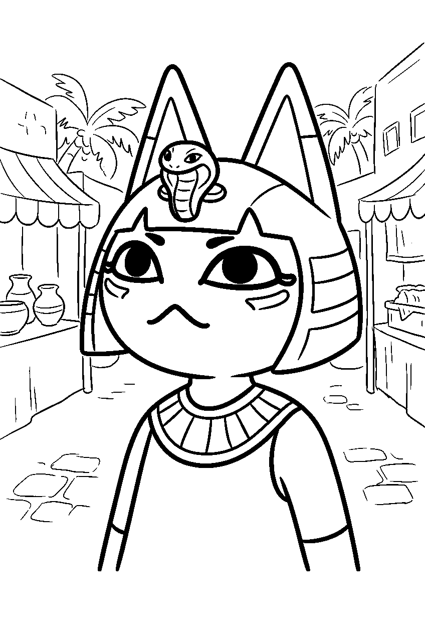 animal crossing ankha in market street line art