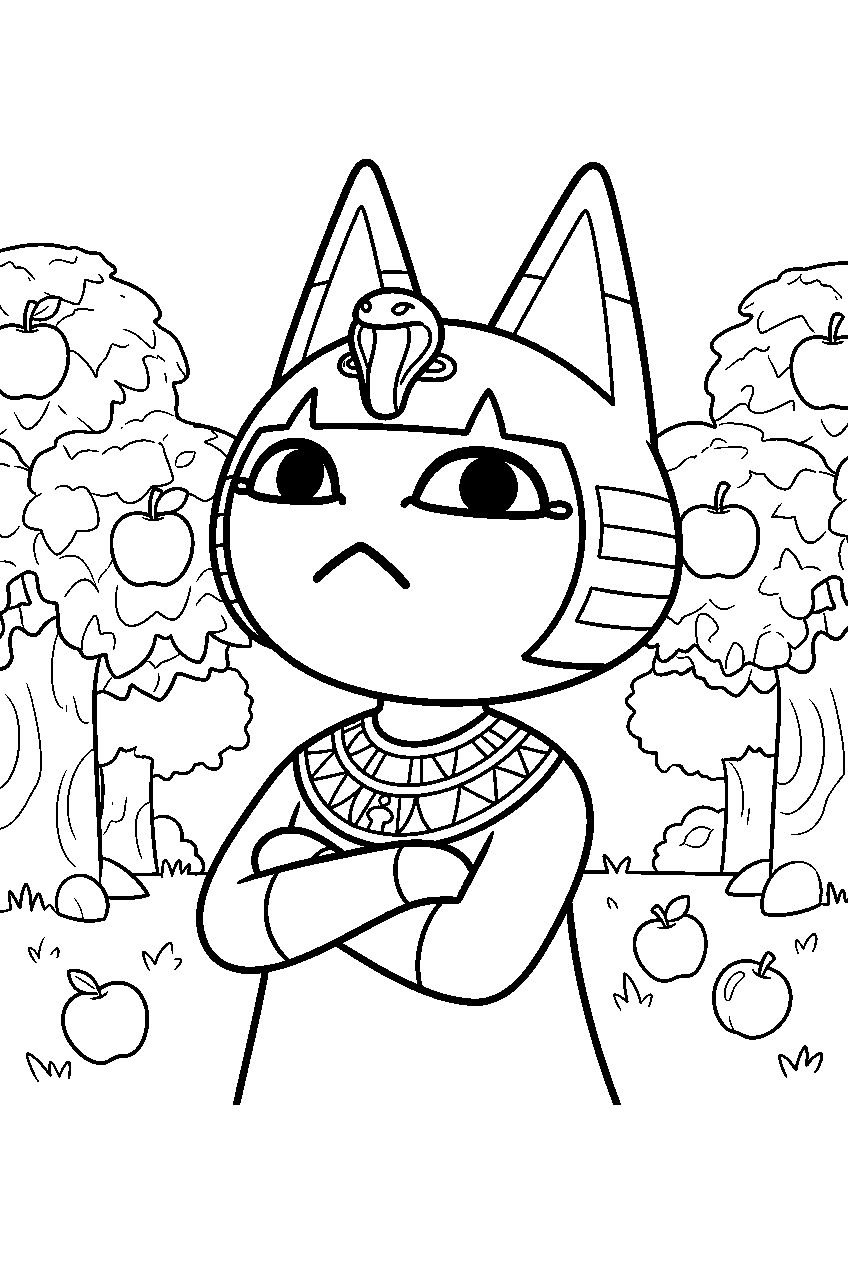 animal crossing ankha in orchard line art