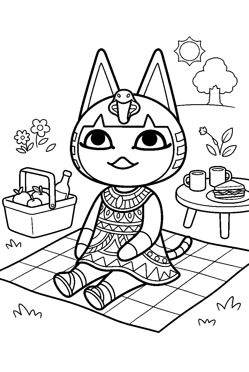 animal crossing ankha in picnic area line art