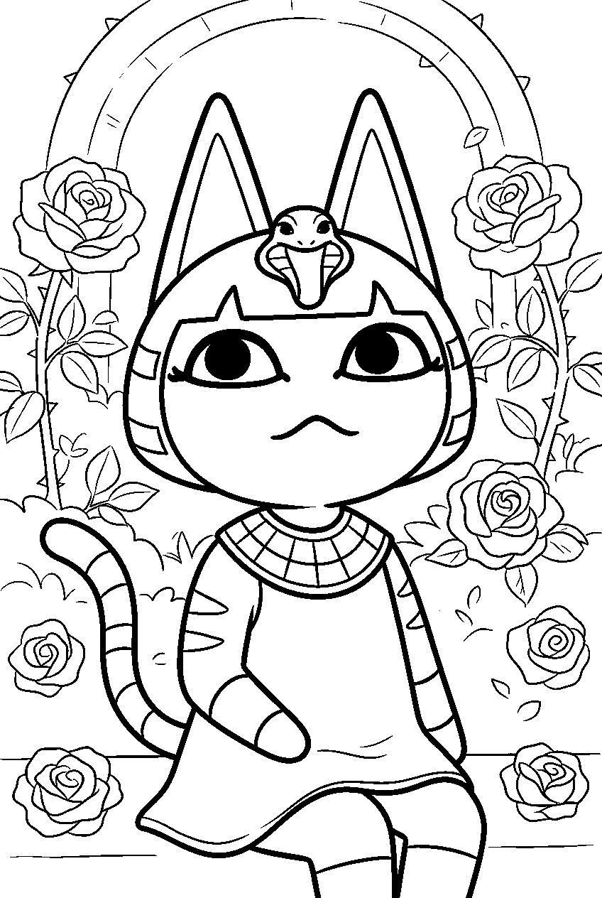 animal crossing ankha in rose garden line art