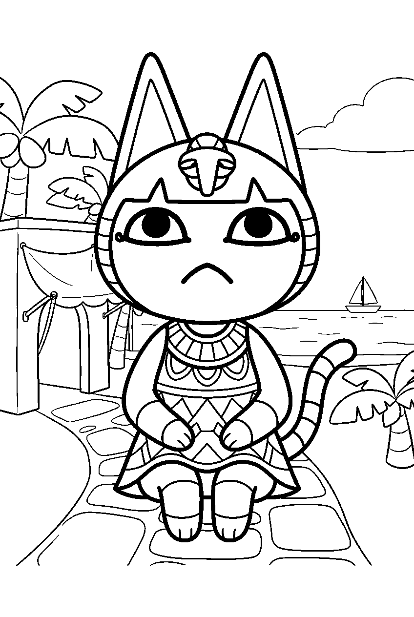animal crossing ankha in seaside village line art